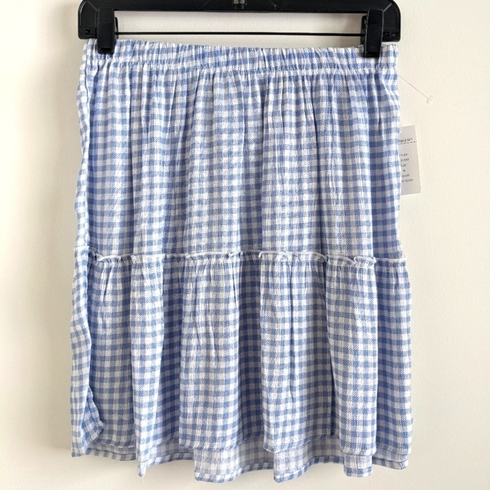 HIPPIE Rose Blue Gingham Tiered Mini Skirt M Dorothy Prairie Cottage